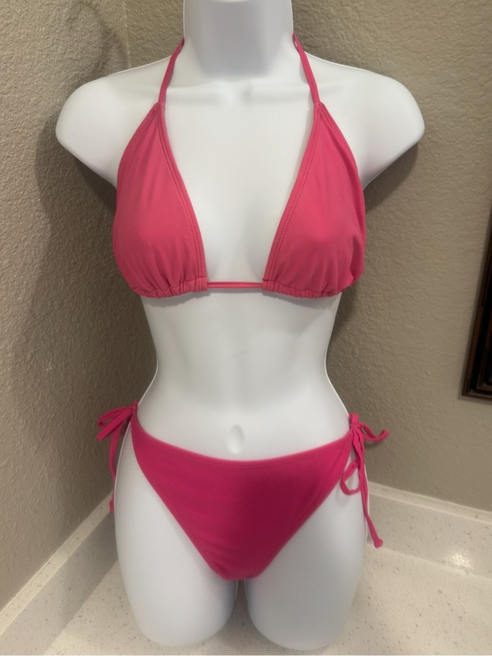 Classic Pink Halter Tie-Side Bikini Set